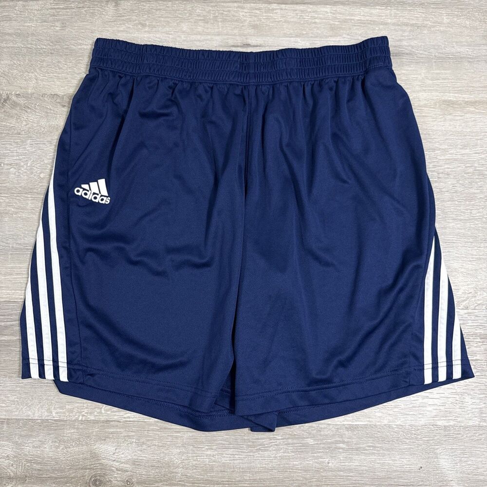 Adidas Shorts Men’s 2XL Blue White 3 Stripe Athletic Soccer Running ClimaLite